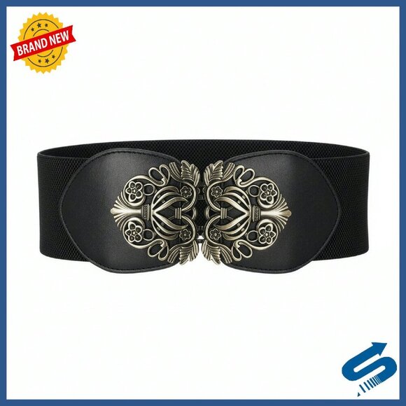 3 Inch Wide Elastic Waspie Belt with Antique Buckle for Dresses Skirts